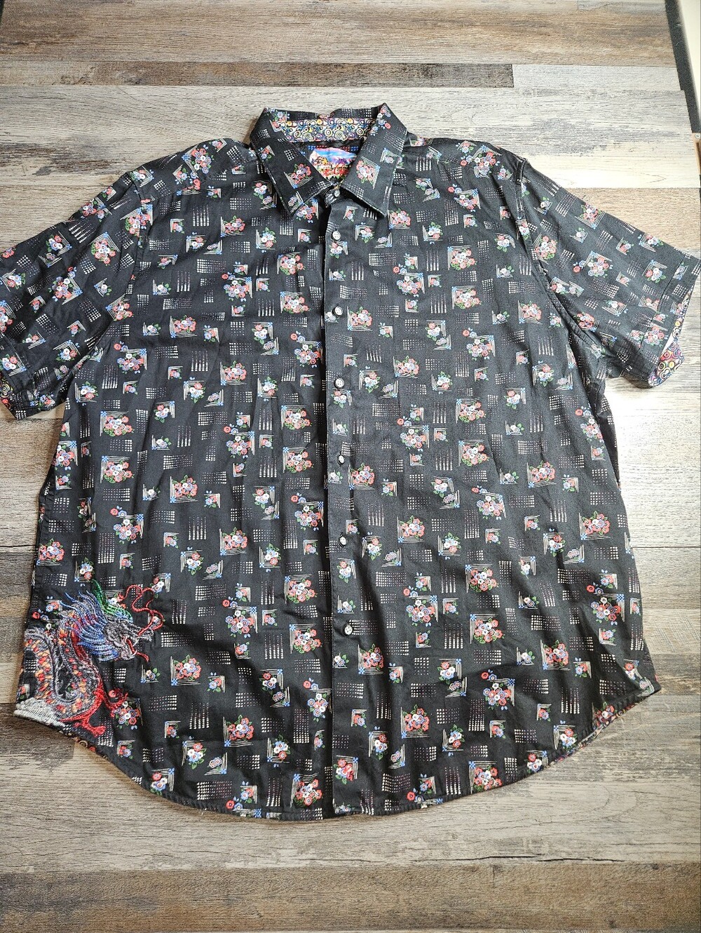 Robert Graham Castledon Shirt Short Sleeve 3XL Classic Fit Black Floral Dragon